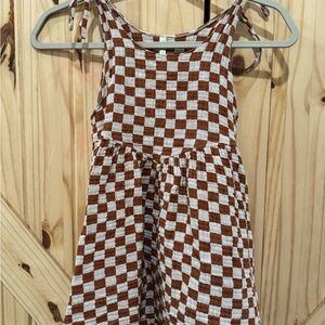 Rylee + Cru Terracotta and Cream Checkered Short Dress